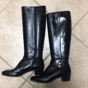 Salvatore Ferragamo black boots with red trim sz 6B  great condition